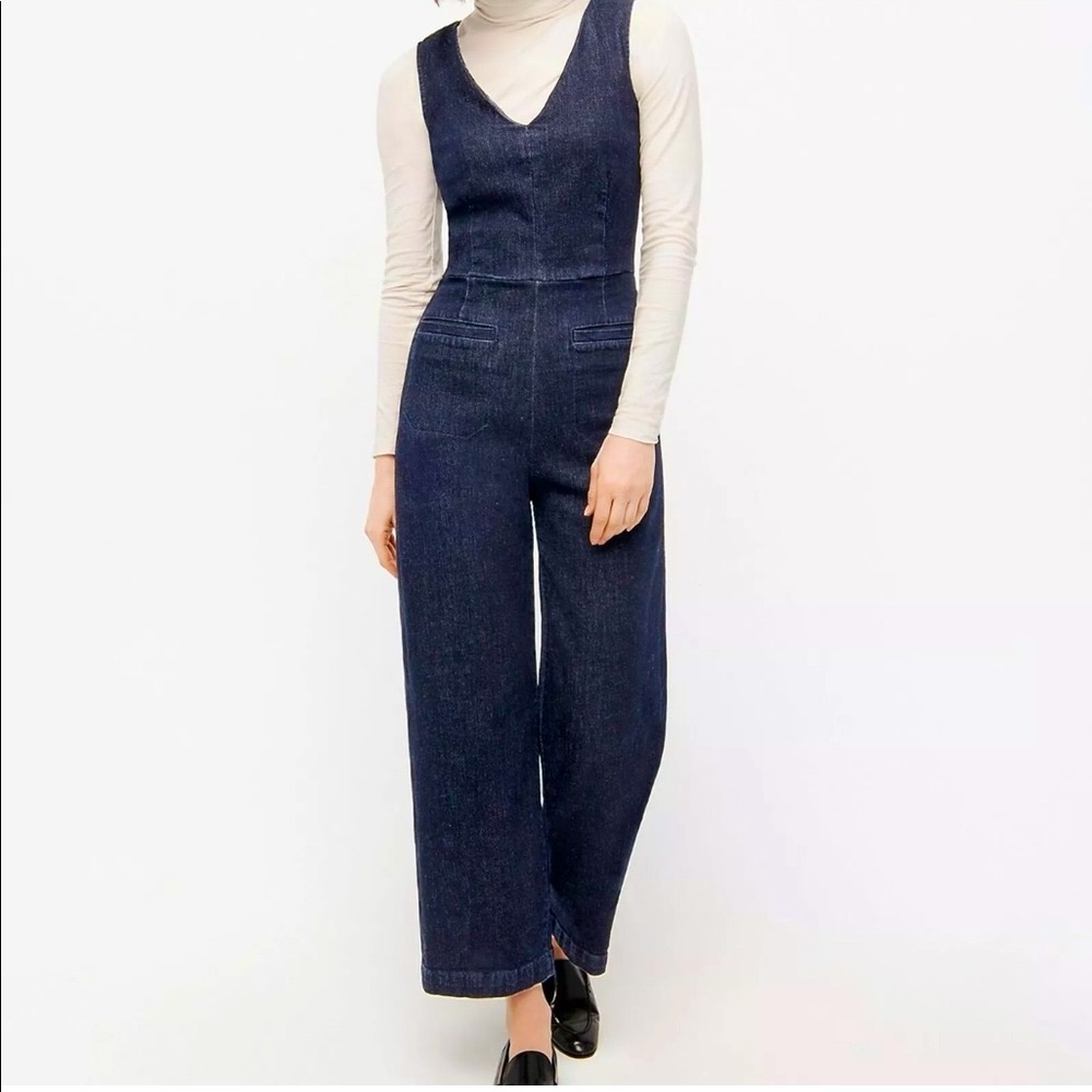 J. Crew Sleeveless Wide Leg Denim Jumpsuit